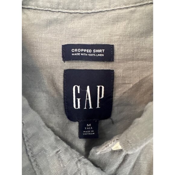 Gap Linen Cropped Piolet Grey Button Down Women's Shirt Medium Tall - Picture 2 of 6